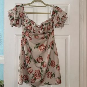 Floral off the shoulder cream mini dress